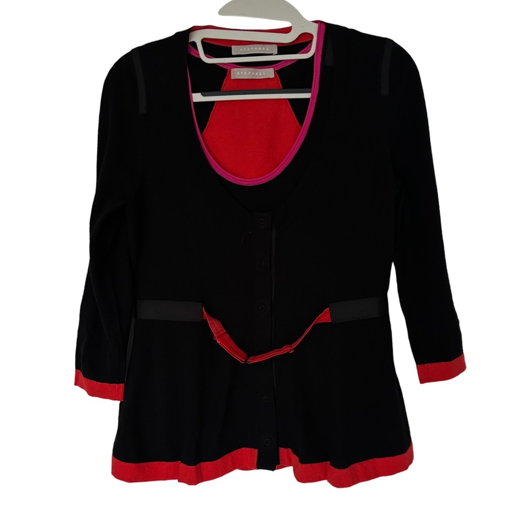 Stefanel 2 Piece Color block Cardigan Womens Small Made In Italy Classic Office